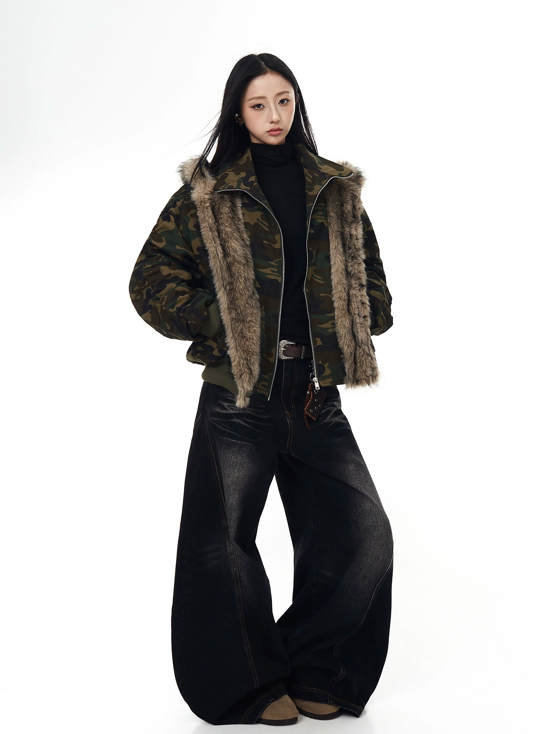 Camo Spliced Fur-Collar Mountain Hawk Parka