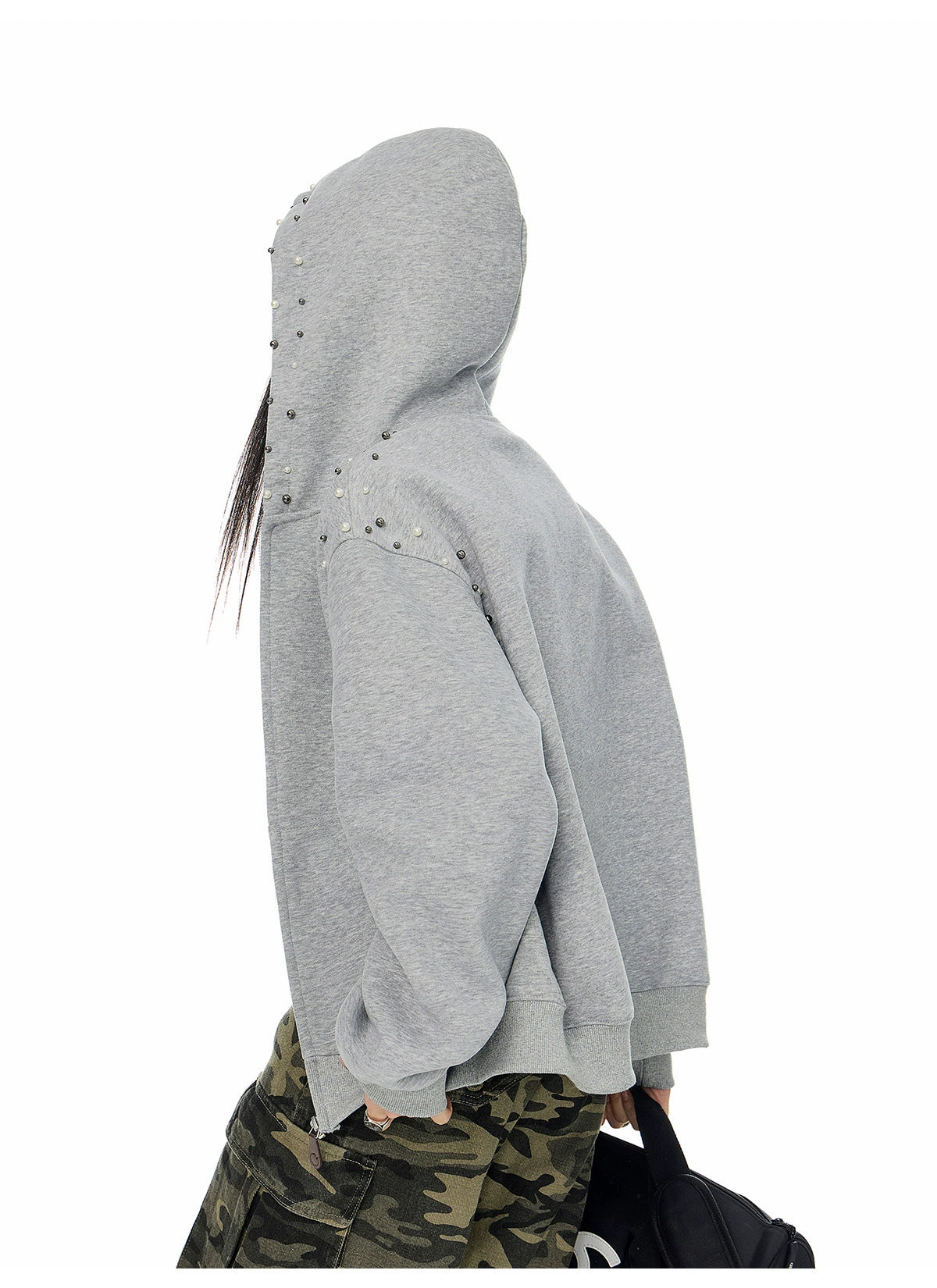 【25s Sep.】Vintage Pearl Detail Oversized Hoodie