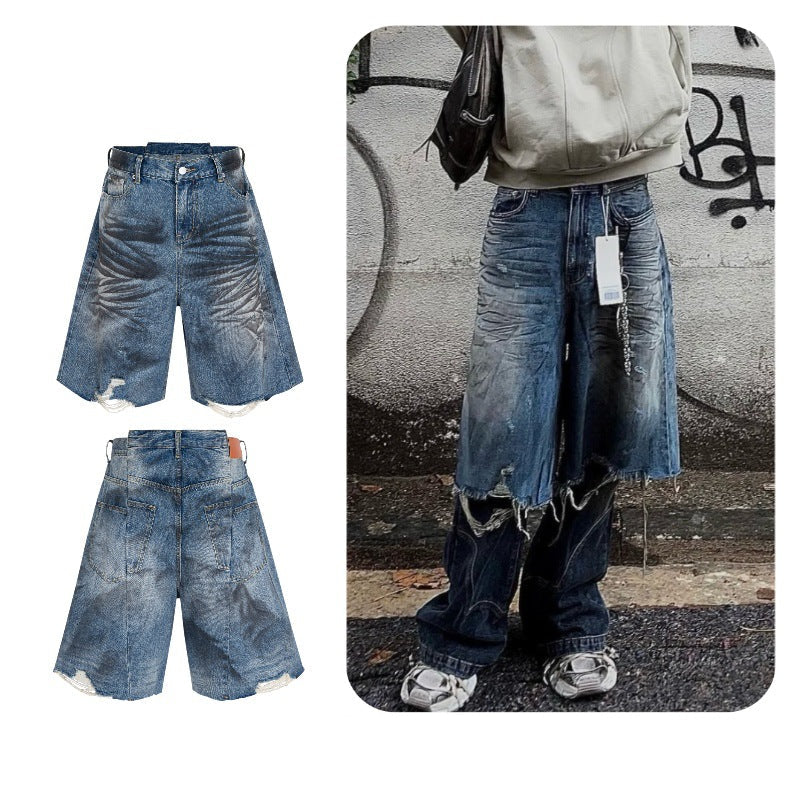 【25s Aug.】Vintage Distressed Mud-Dyed Cropped Denim Shorts