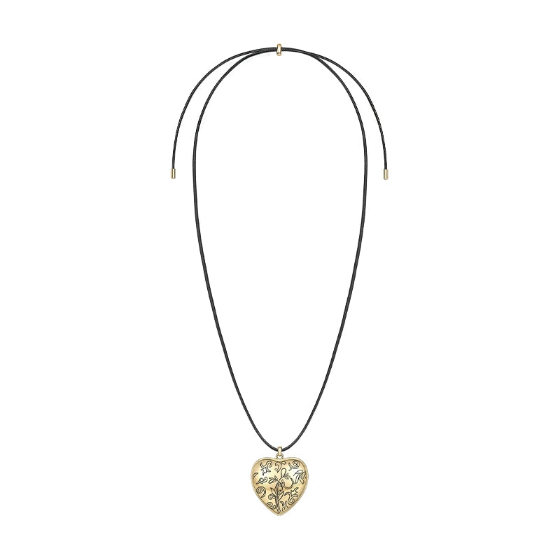 Engraved Heart Leather Cord Necklace