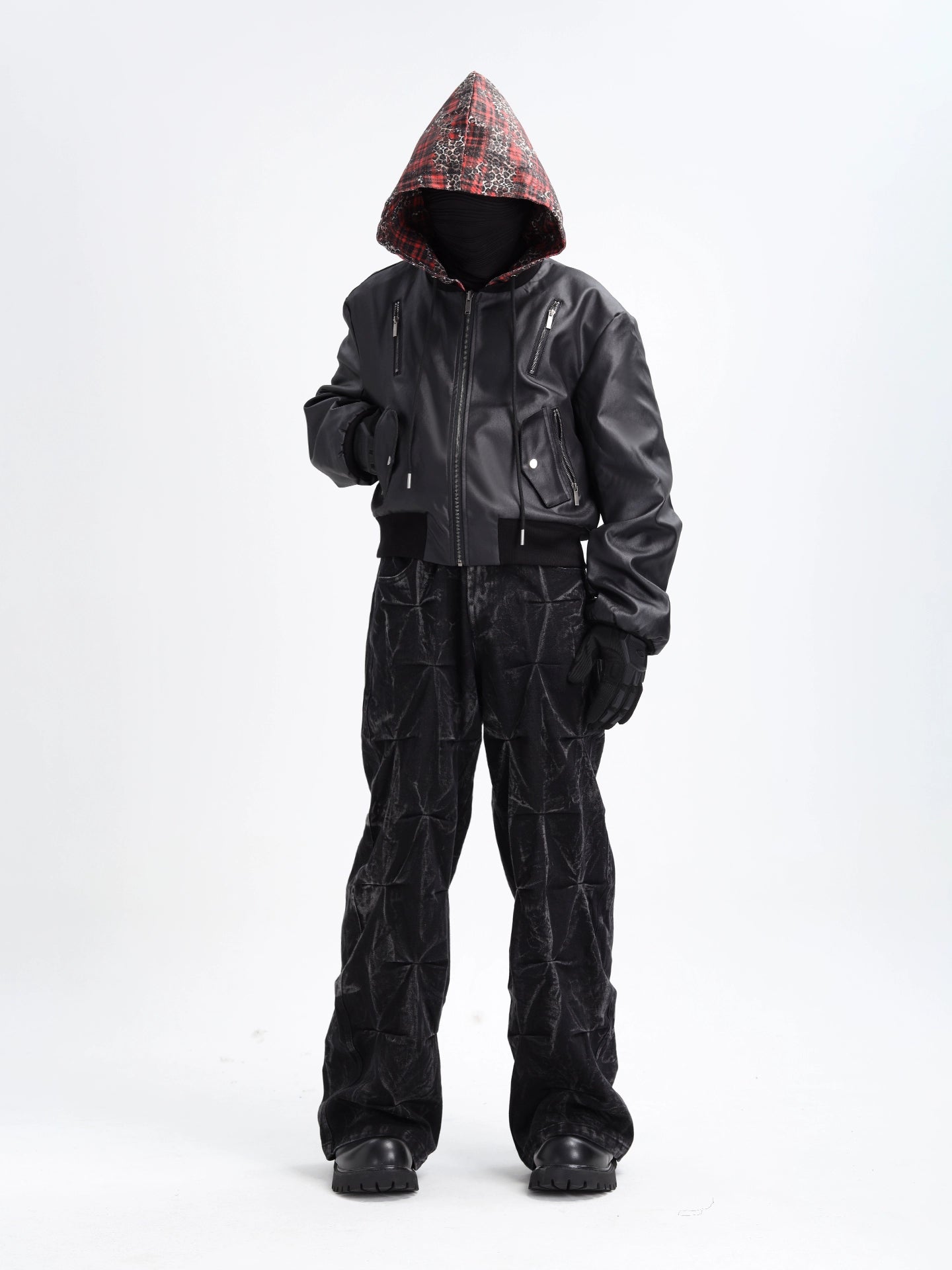 Leopard Patchwork Hooded Leather Jacket