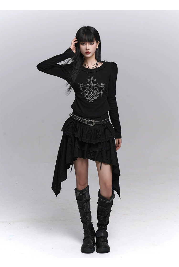 Black Irregular Hem A-Line Mini Skirt