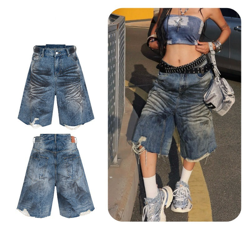 【25s Aug.】Vintage Distressed Mud-Dyed Cropped Denim Shorts