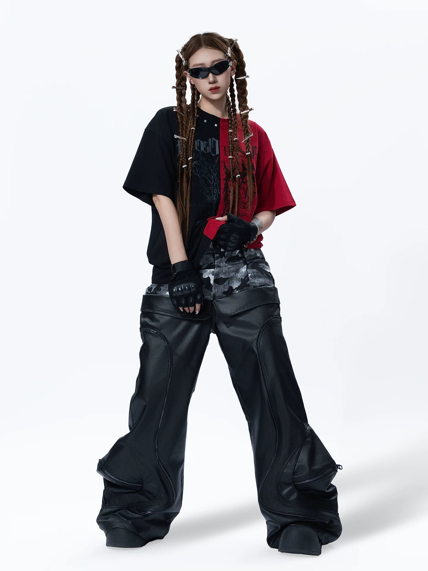 Sanhoostudio Waxed Patchwork Denim Pants