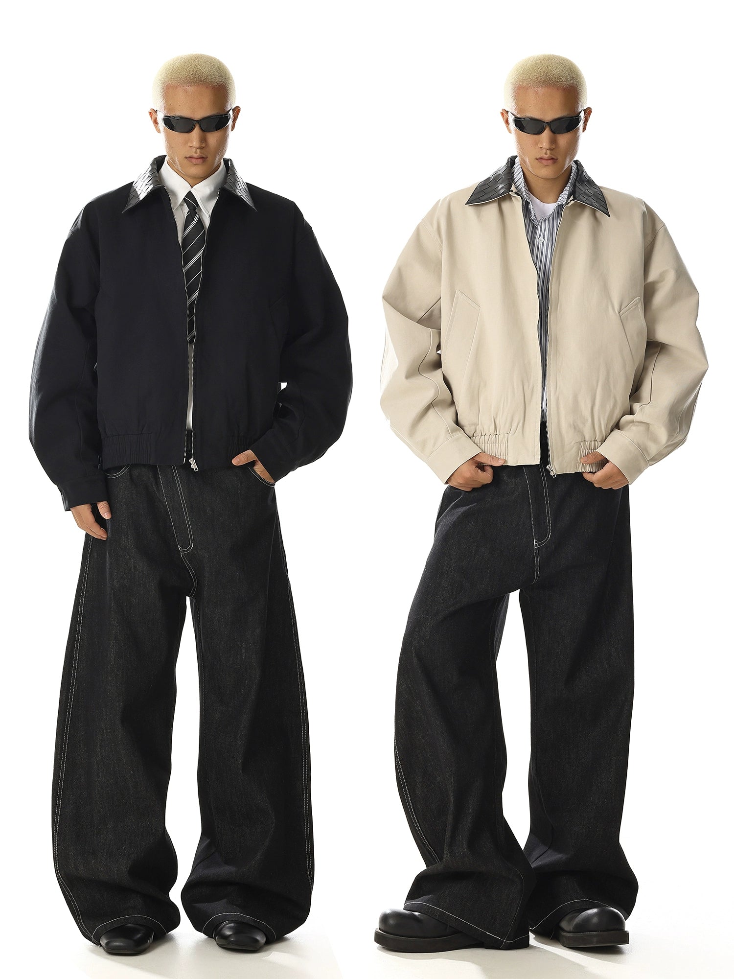 Minimalist Leather Collar Jacket with Relaxed Streetwear Design