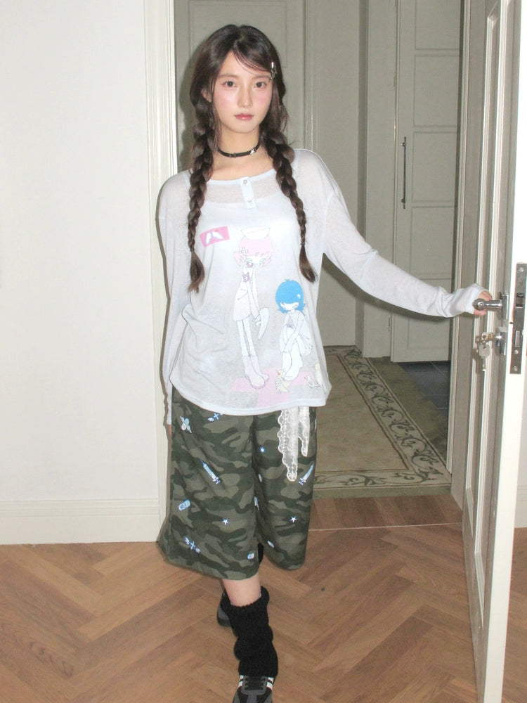 These camouflage print cropped pants from Sanhoostudio bring a relaxed streetwear touch with a loose straight-leg silhouette. Designed for comfort and versatility, they blend urban edge with casual style for everyday wear.