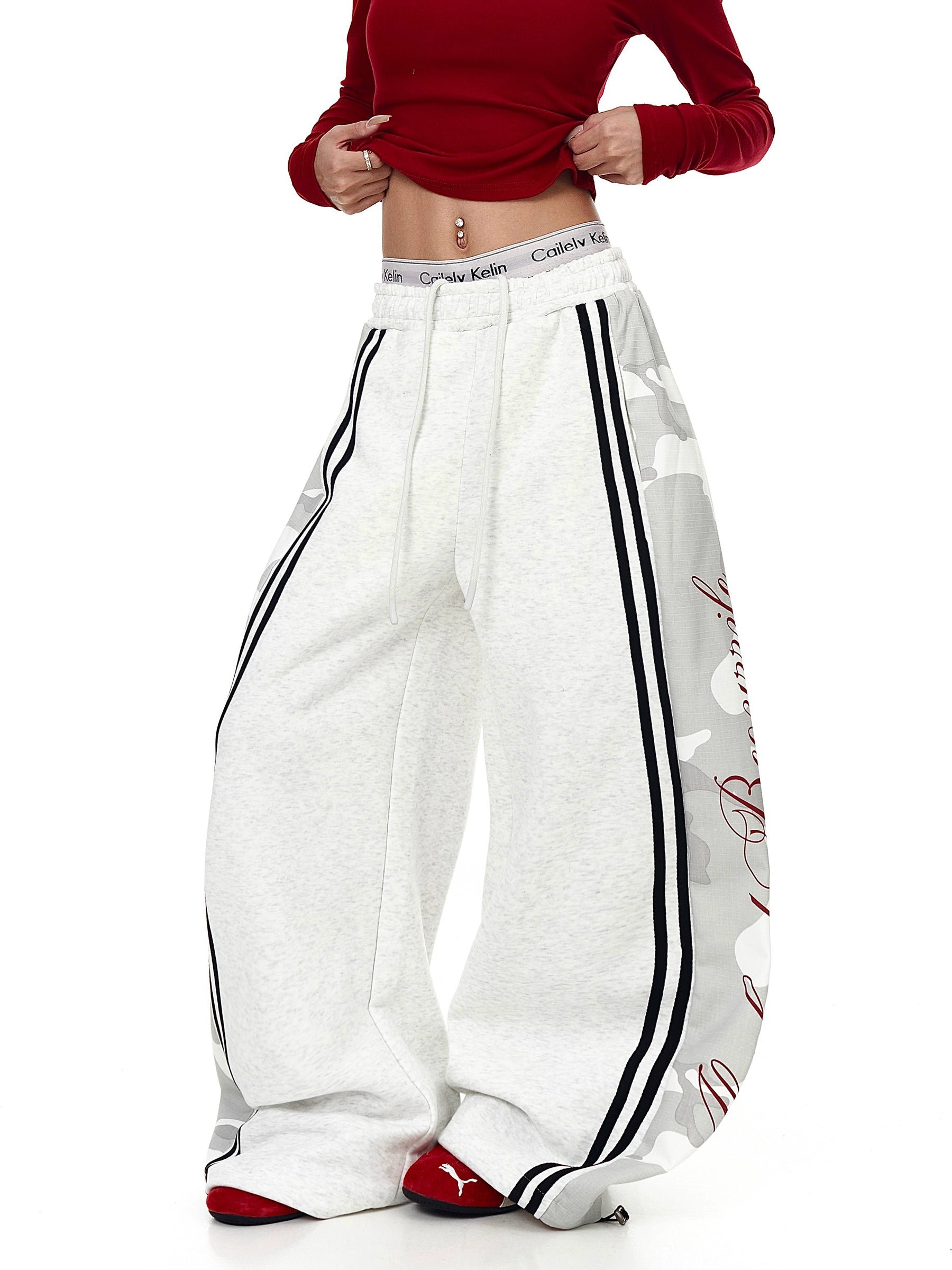 Camo Stripe Patchwork Wide-Leg Sweatpants