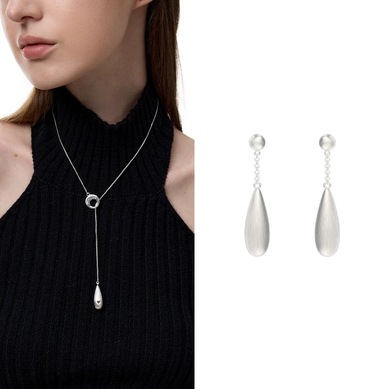 Brushed Metal Teardrop Pull Chain Necklace