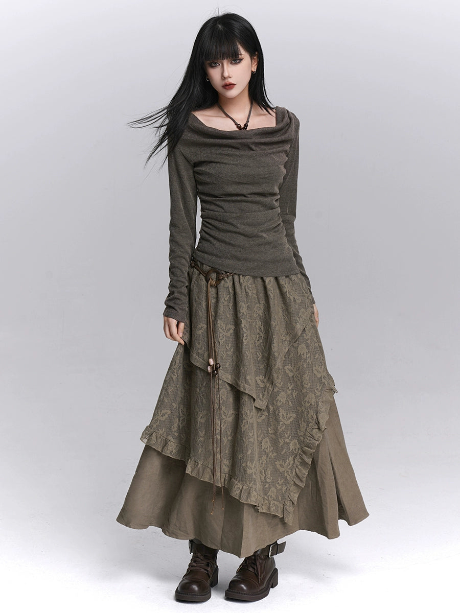 Brown Lace Long Skirt Mallard Style