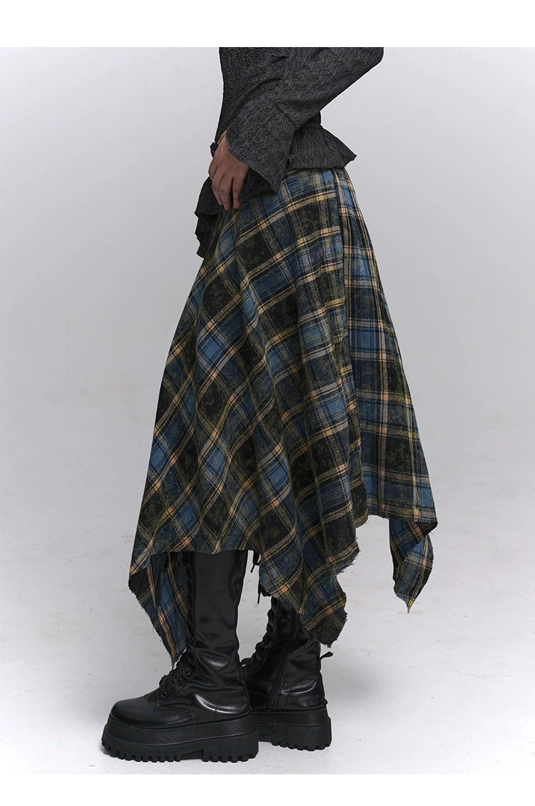 Blue Plaid A-Line Mini Skirt