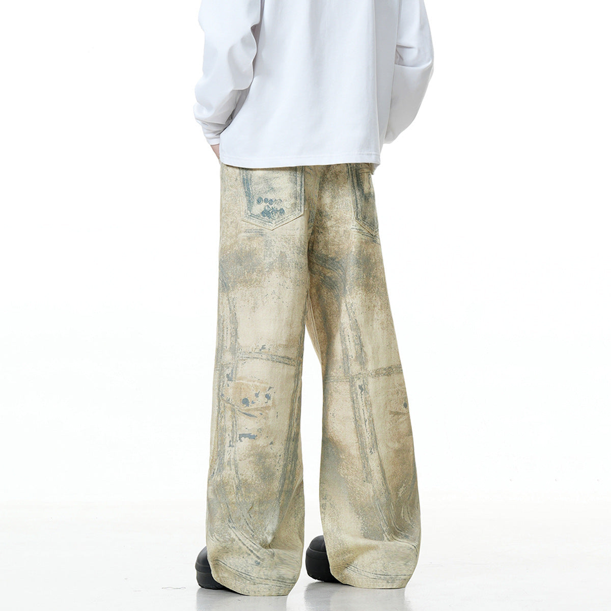 【25s Aug.】Vintage Printed Shell Texture Jeans