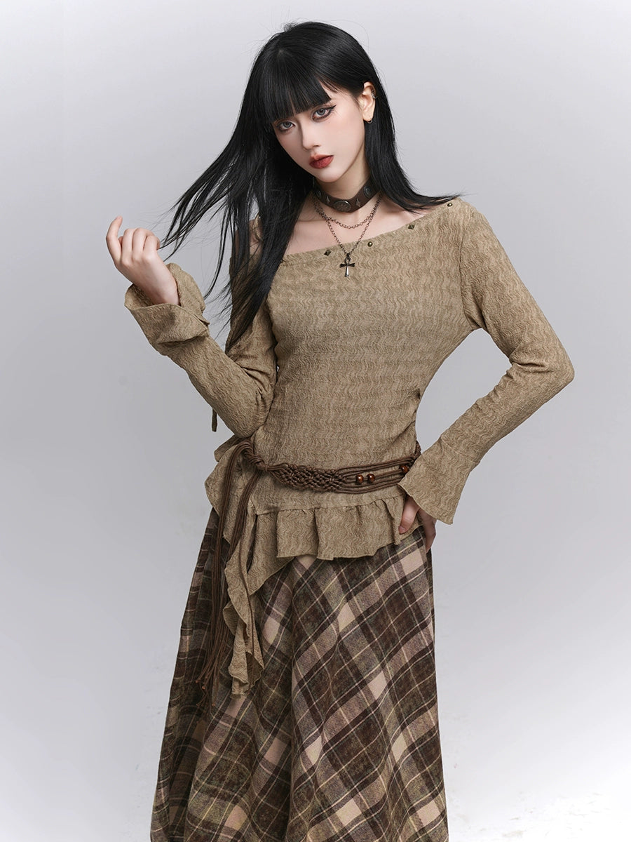 Long Sleeve One-Shoulder Top