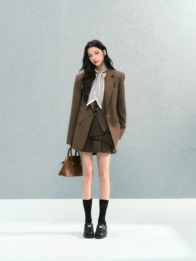 Preppy Blazer Vest Skirt Set