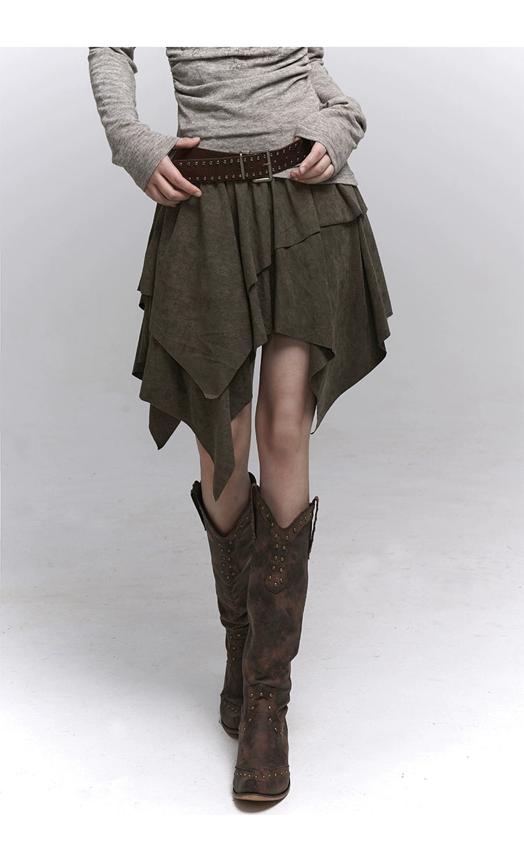 Brown Suede A-Line Mini Skirt