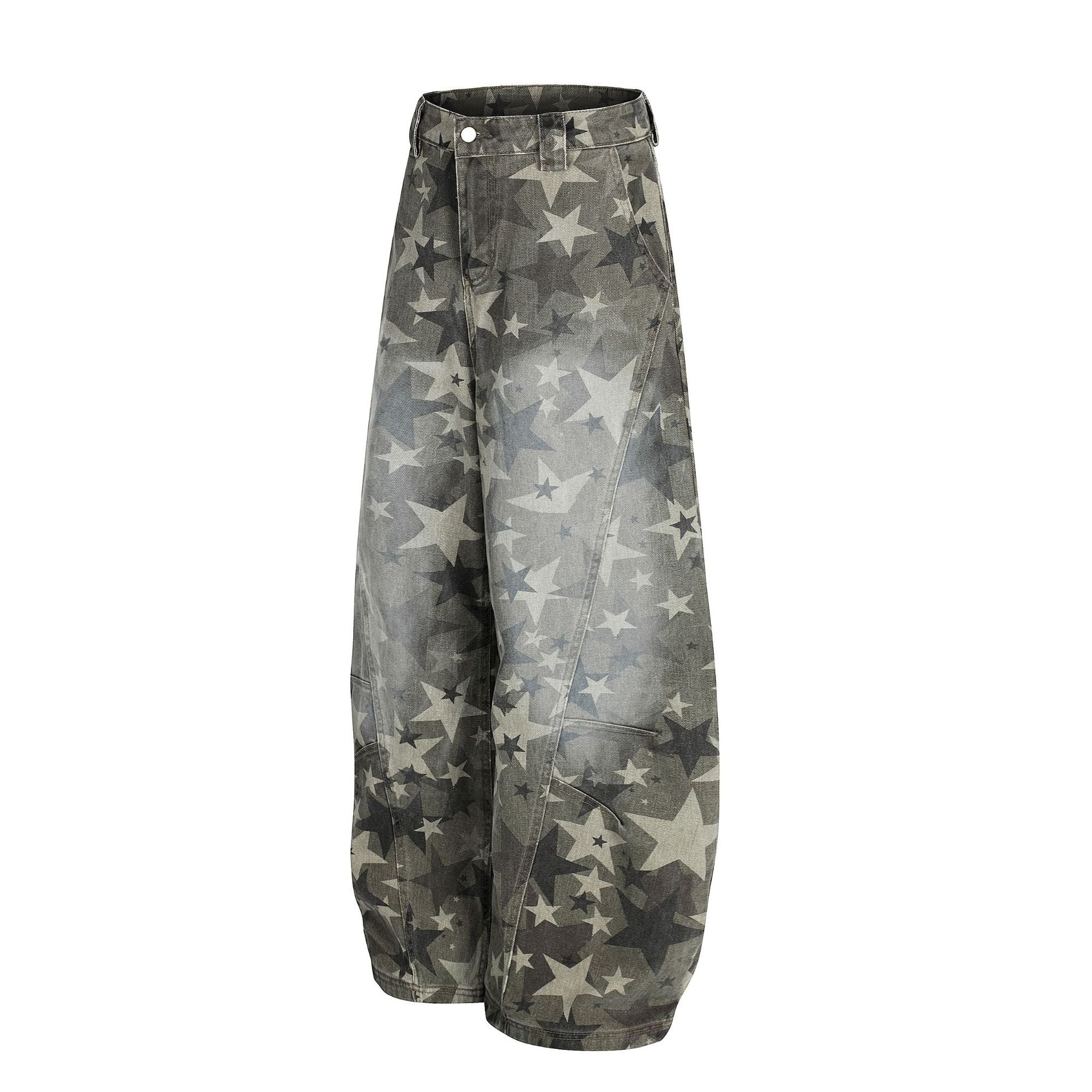 【25s Aug.】Camouflage Star Curved-Cut Jeans
