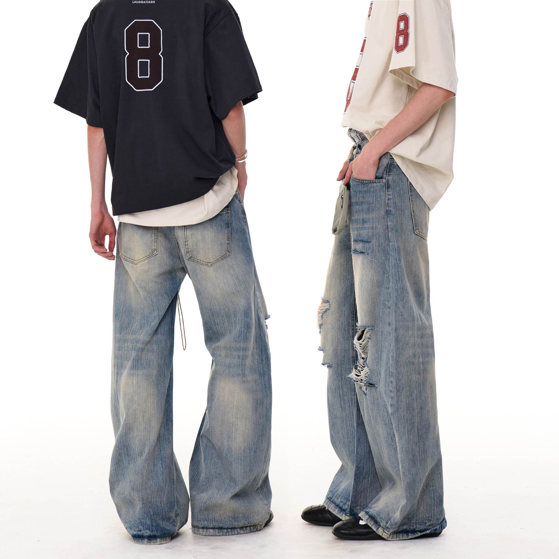 【25s Aug.】Vintage Washed Distressed Ripped Jeans