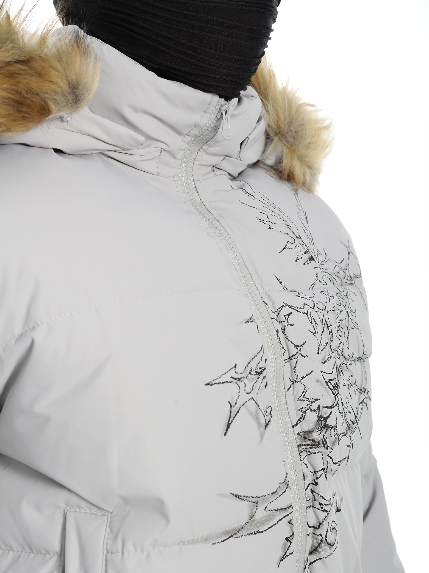 Short Hooded Fur-Trimmed Puffer Jacket with Waist Fit