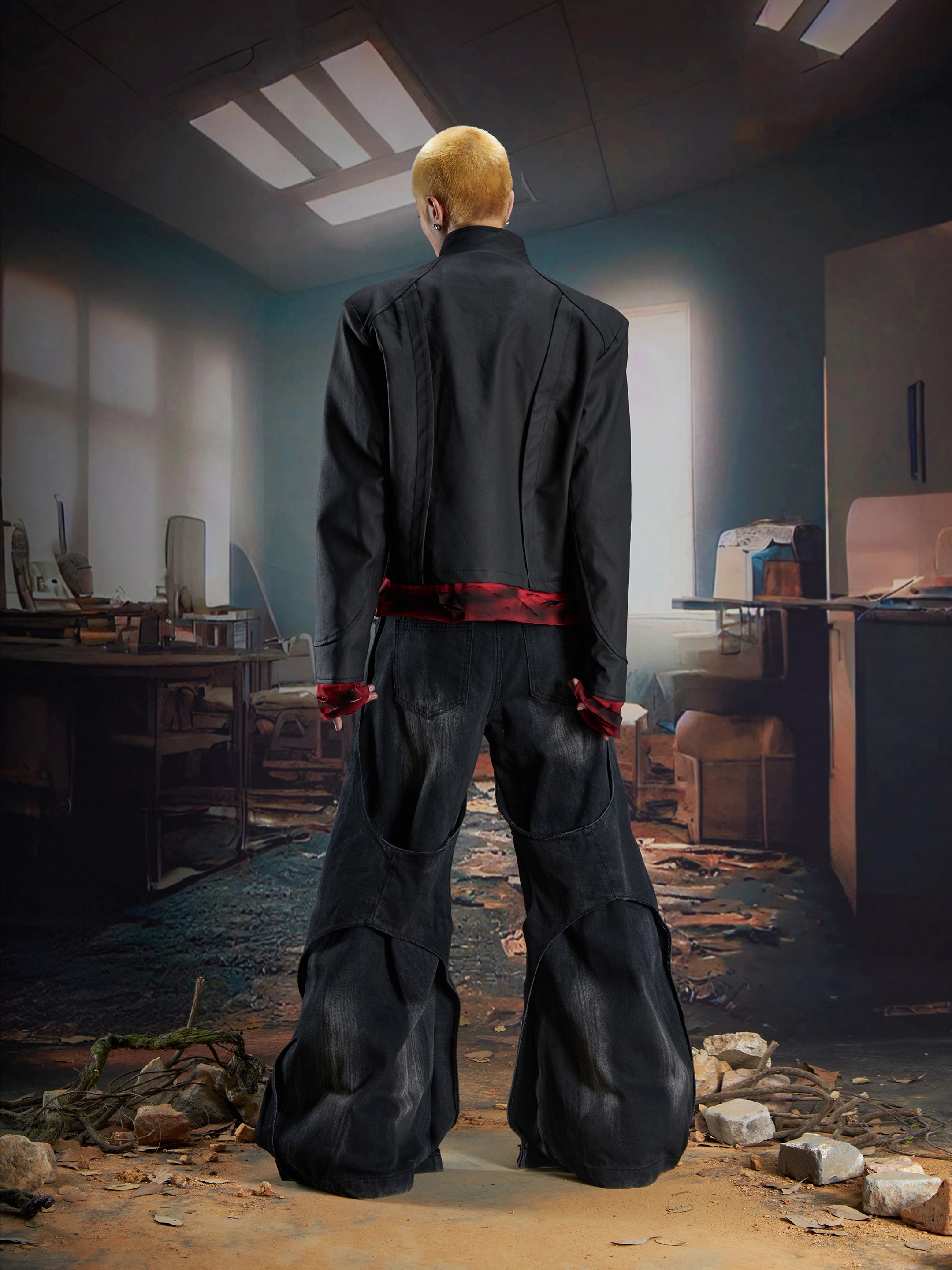 Dark Niche Deconstructed Layered Zipper Short Leather Jacket Unisex