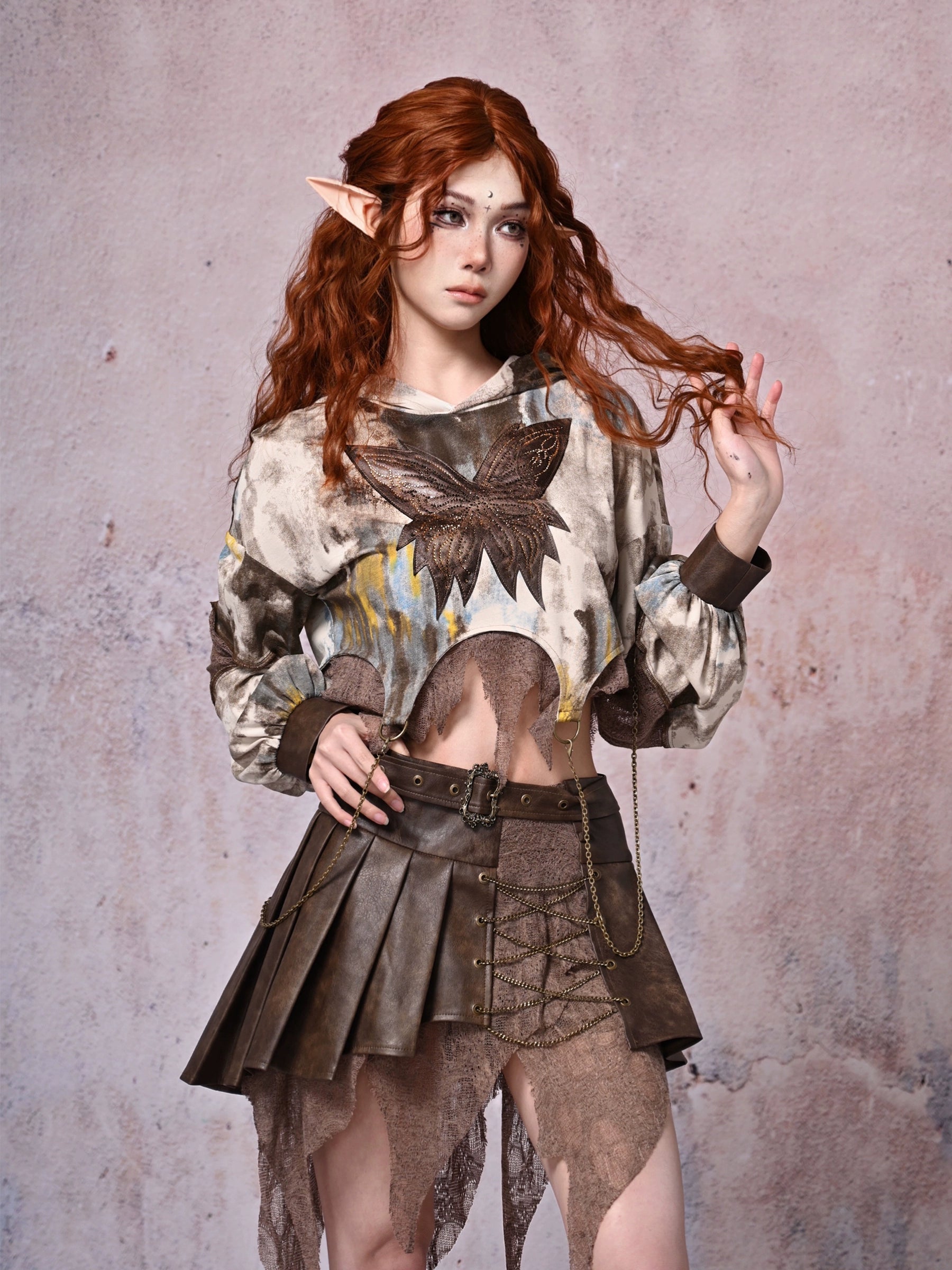 Irregular Patchwork Pleated Skirt