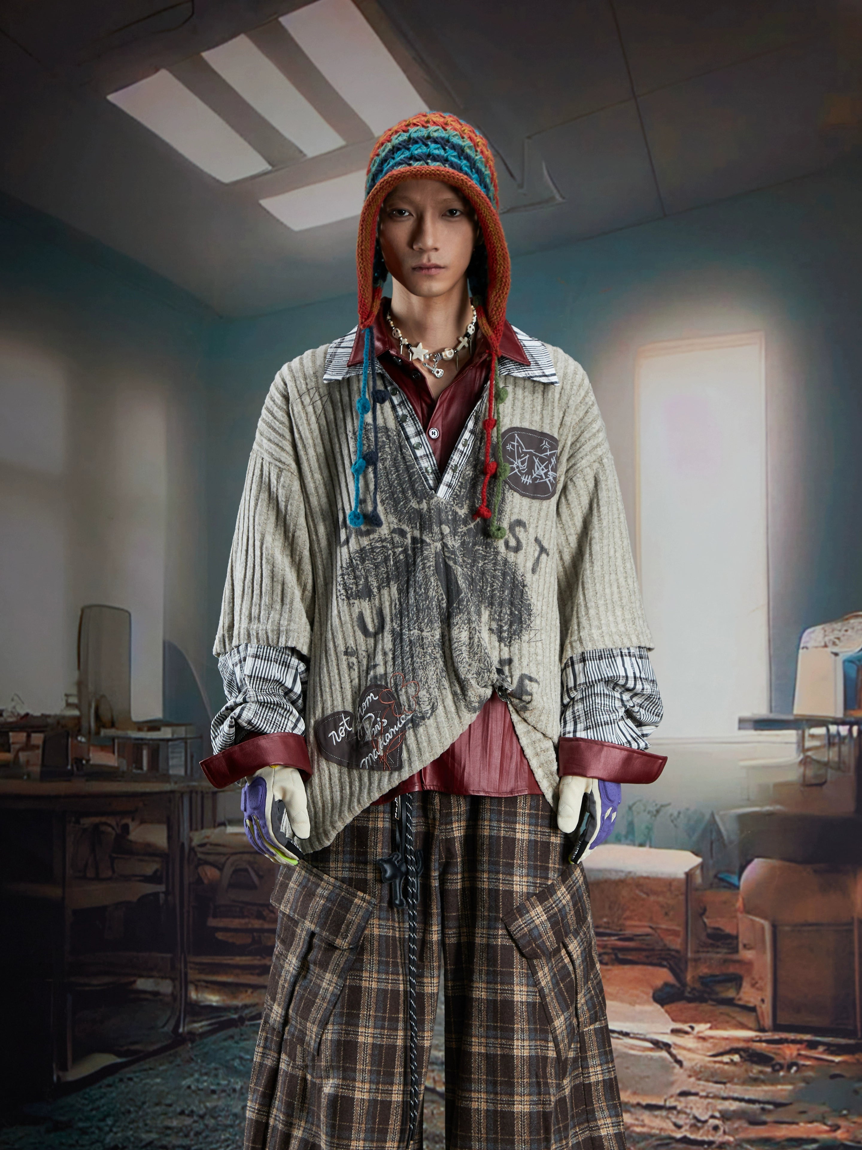 Layered V-Neck Long Sleeve Shirt-Collar Loose Fit Sweatshirt