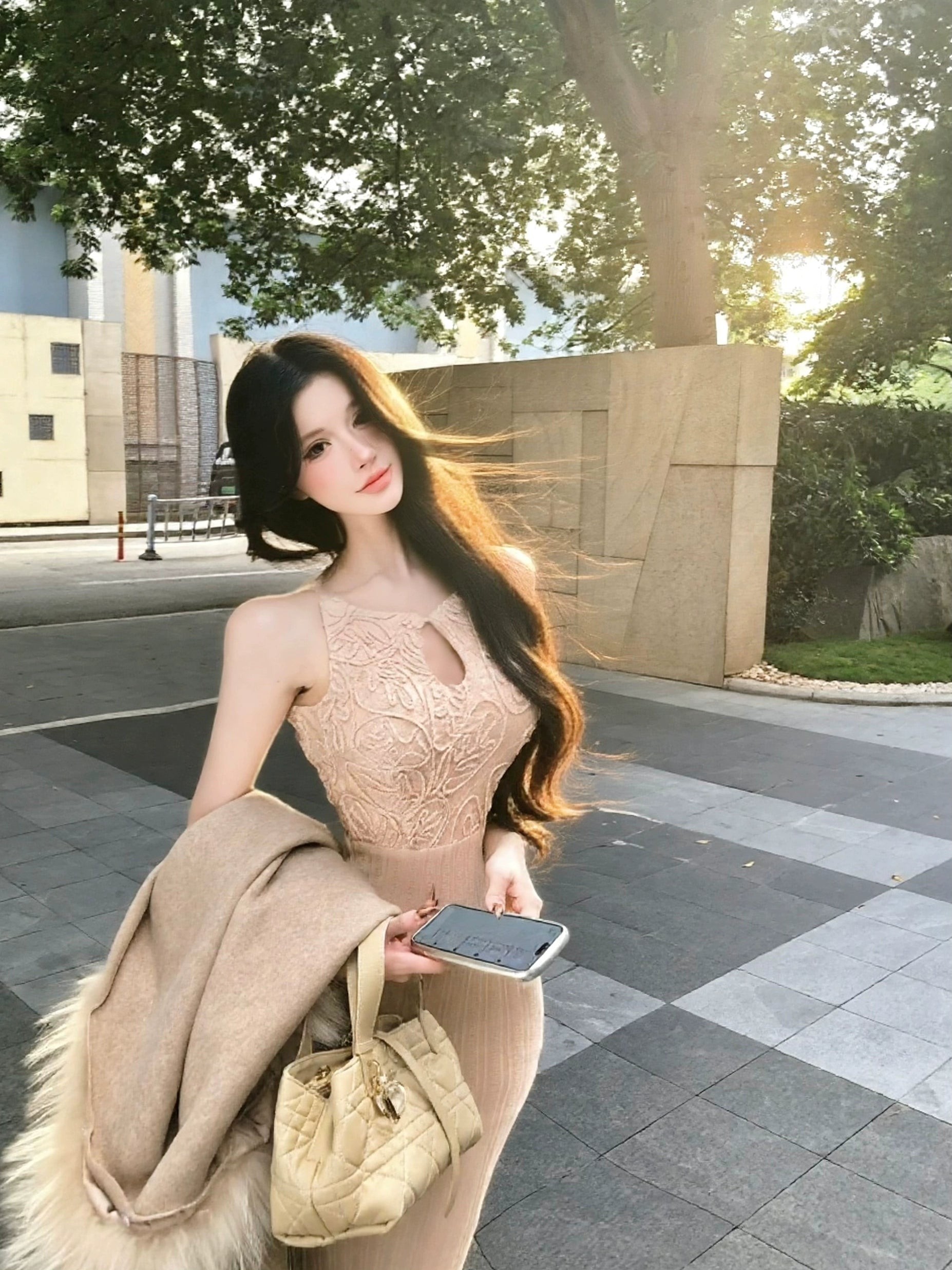 Elegant Lace Knit Midi Dress