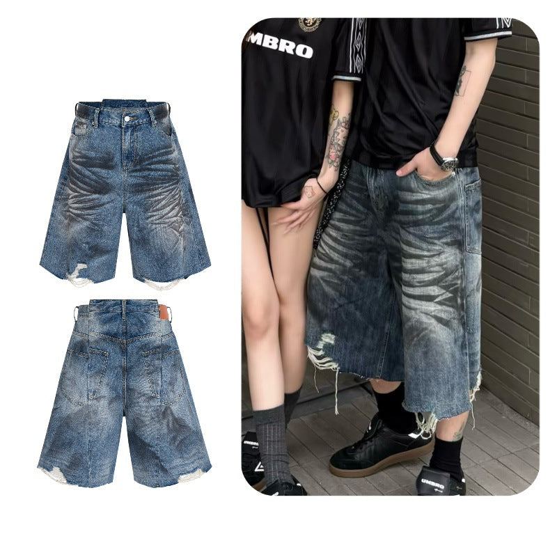 【25s Aug.】Vintage Distressed Mud-Dyed Cropped Denim Shorts