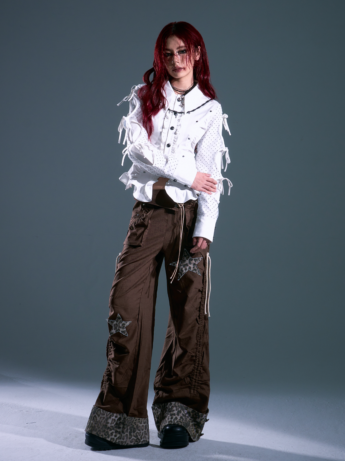 Y2K Leopard Star Drawstring Wide Leg Pants
