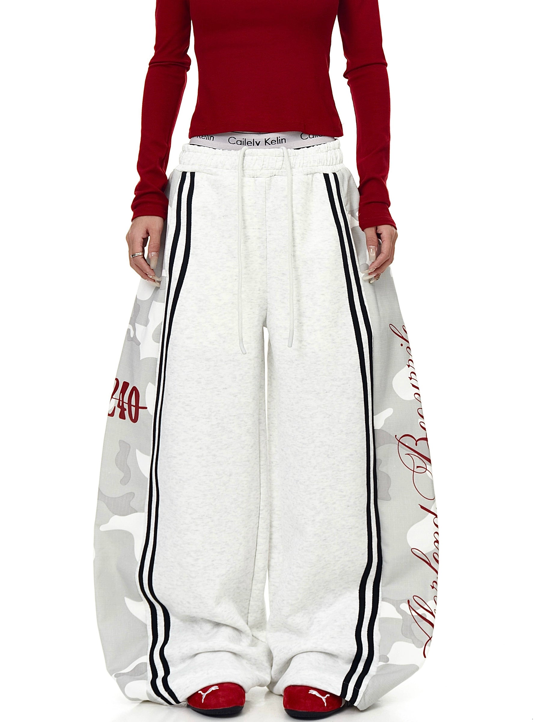 Camo Stripe Patchwork Wide-Leg Sweatpants