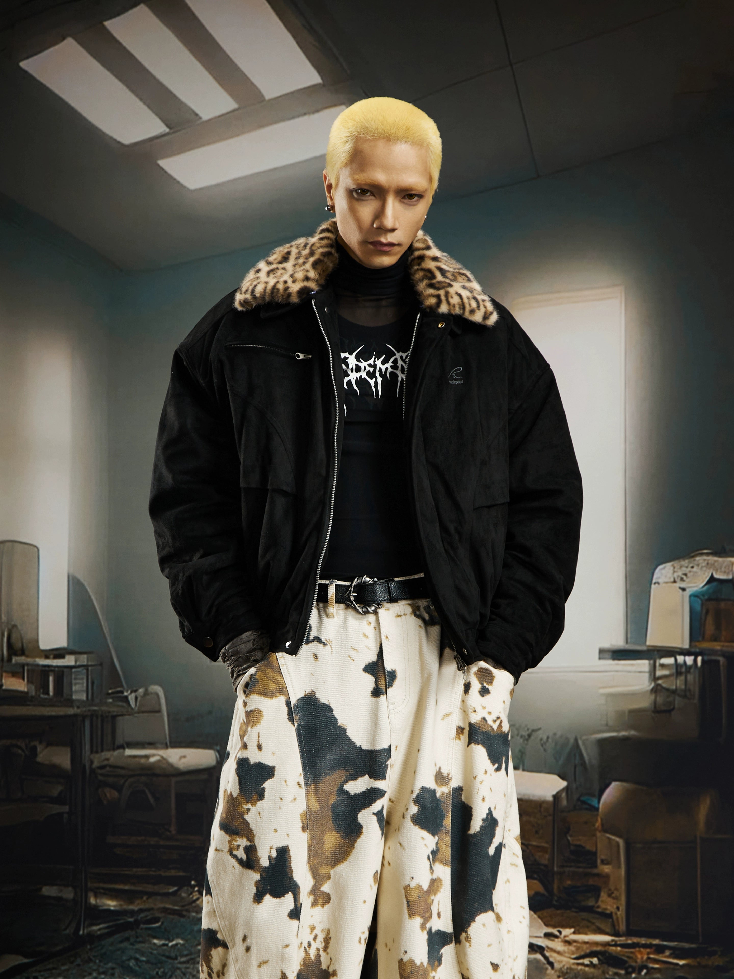 Detachable Leopard Collar Short Puffer Jacket