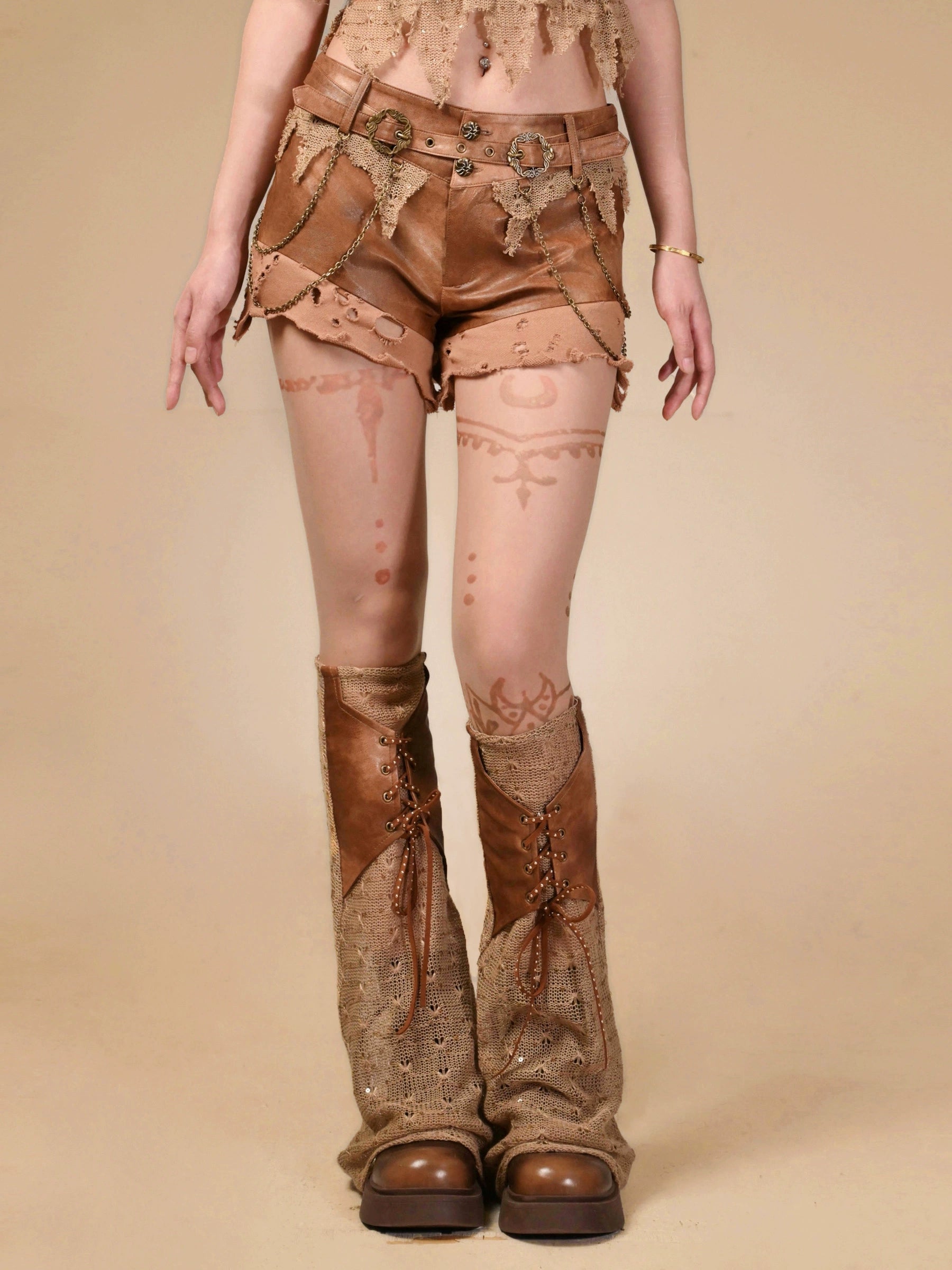 Distressed Patchwork PU Leg Warmers