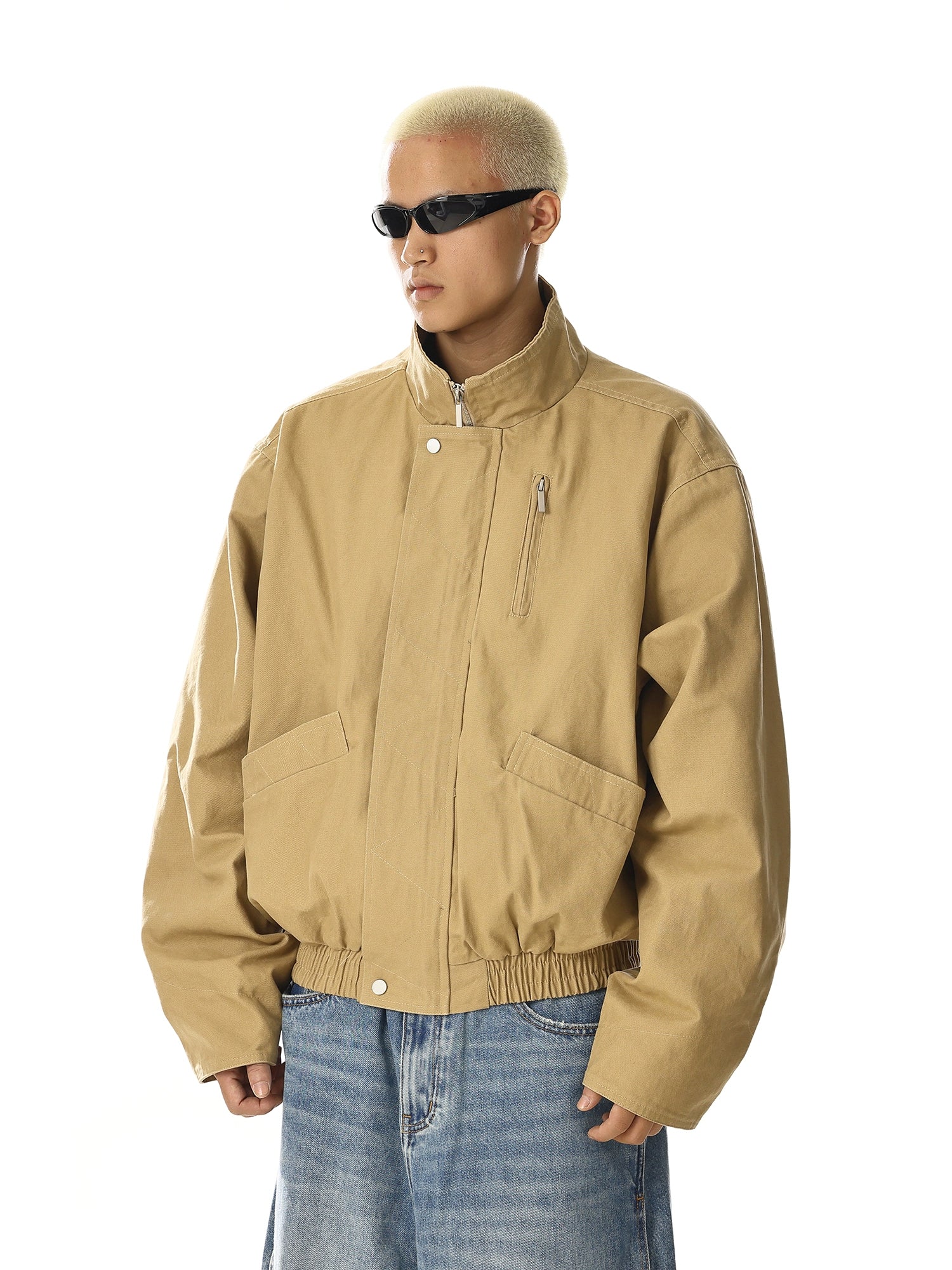 Vintage Stand Collar Flight Jacket with Cleanfit Utility Design