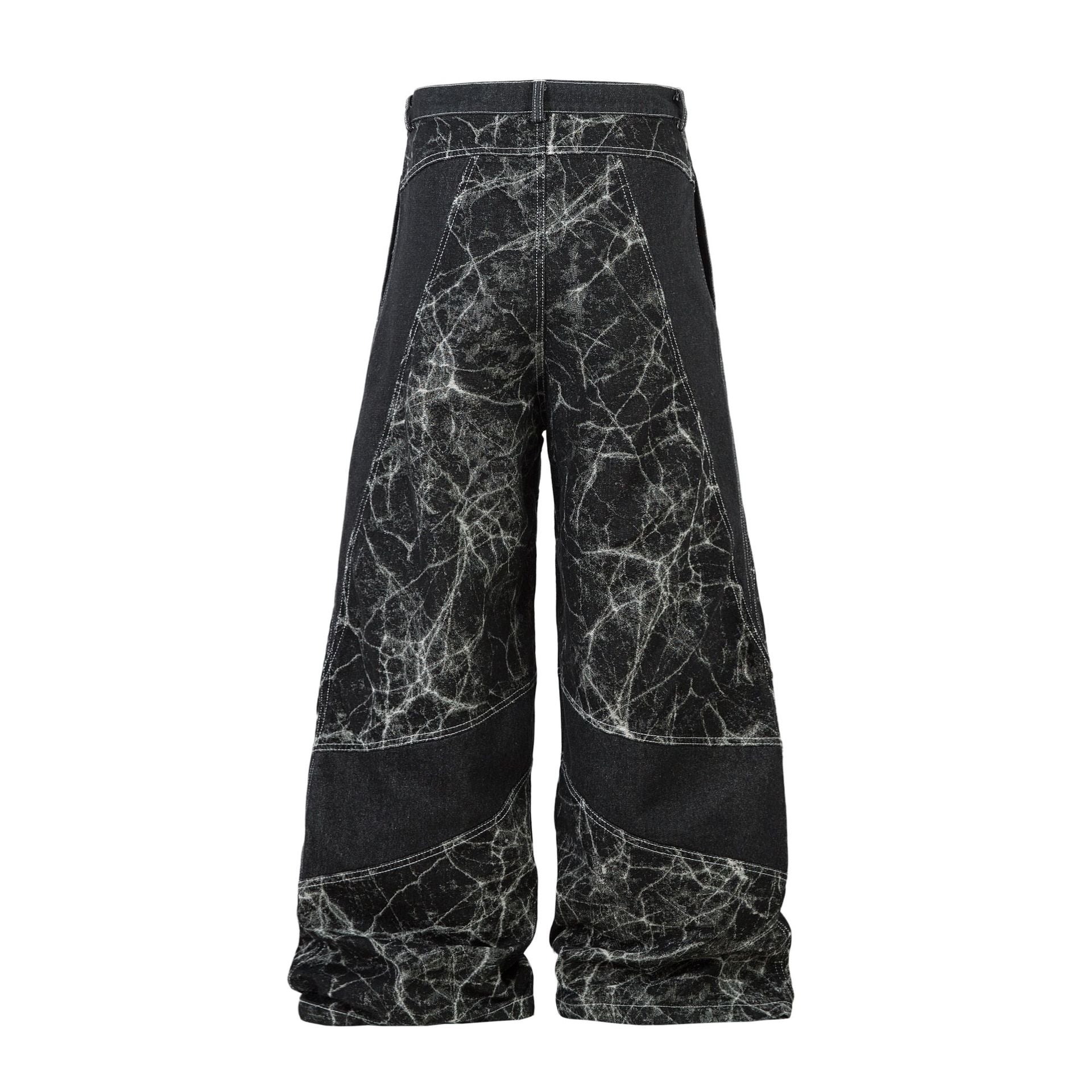 【25s Aug.】Deconstructed Tie-dye Wide-leg Jeans blend bold artistic flair with edgy streetwear design. Featuring a unique tie-dye pattern and raw deconstructed detailing, these jeans make a striking visual statement.
