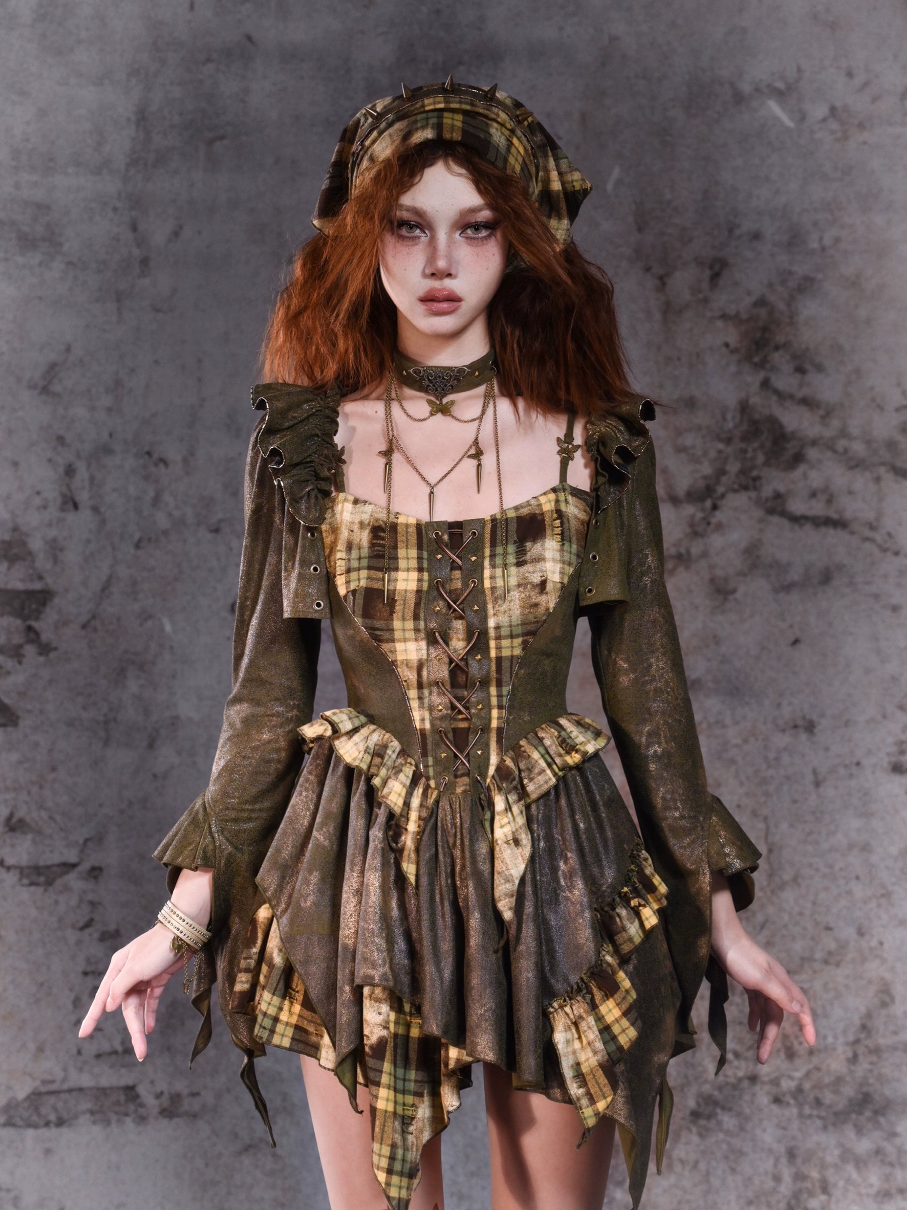 Plaid Ruffle Punk Short Jacket