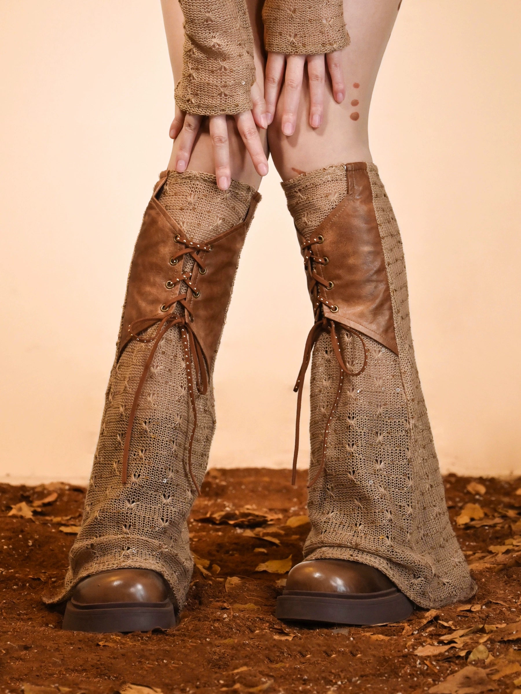 Distressed Patchwork PU Leg Warmers