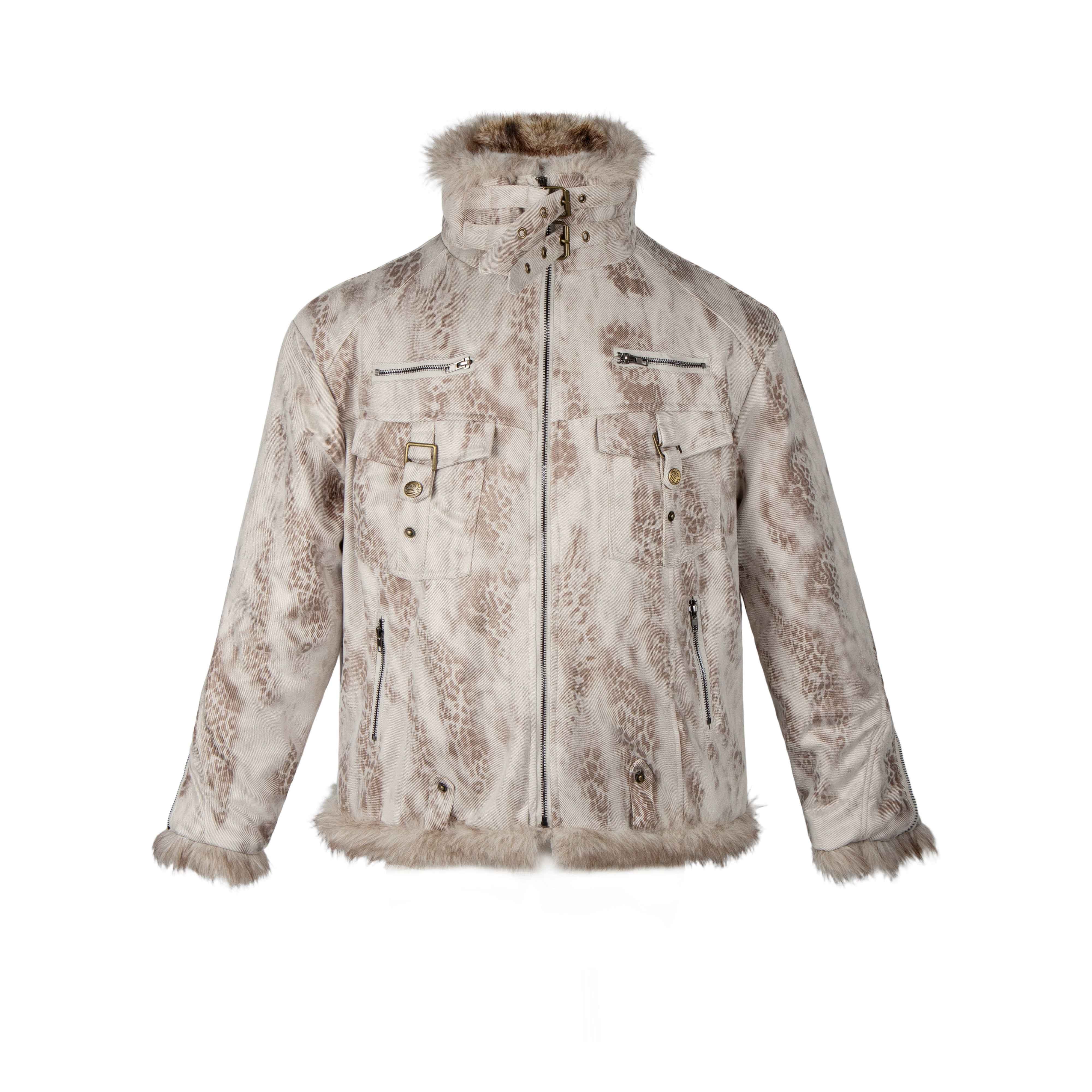 White Fuzzy Stand Collar Thickened Puffer Coat