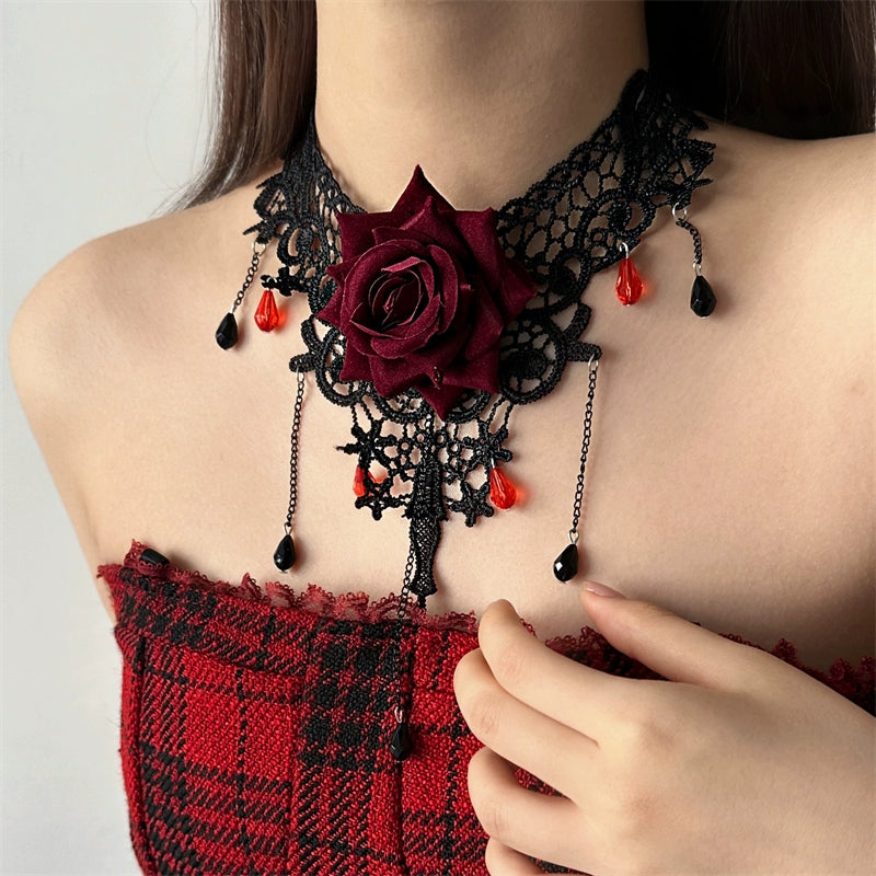 Black Lace Floral Choker Necklace