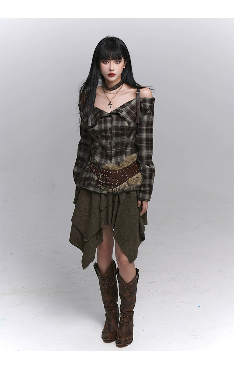 Brown Suede A-Line Mini Skirt