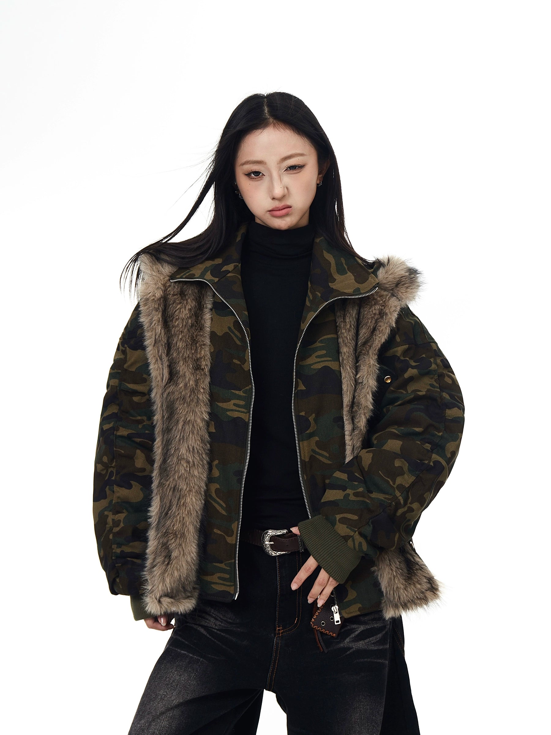 Camo Spliced Fur-Collar Mountain Hawk Parka