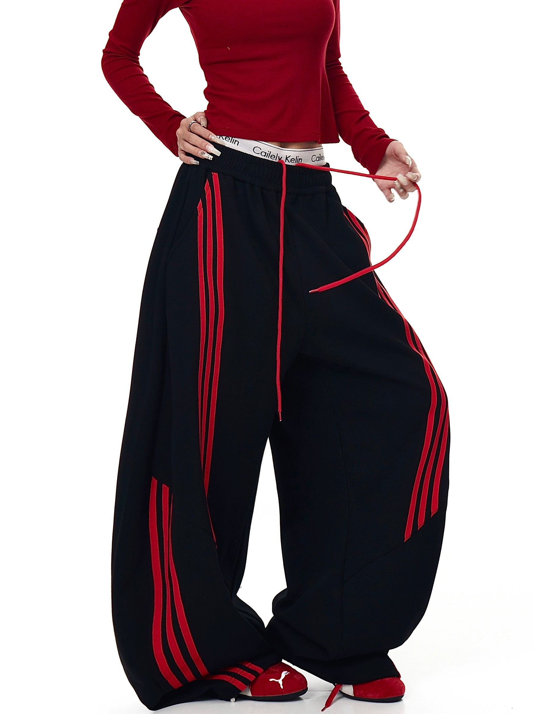 Red-Black Stripe Street Jogger Pants