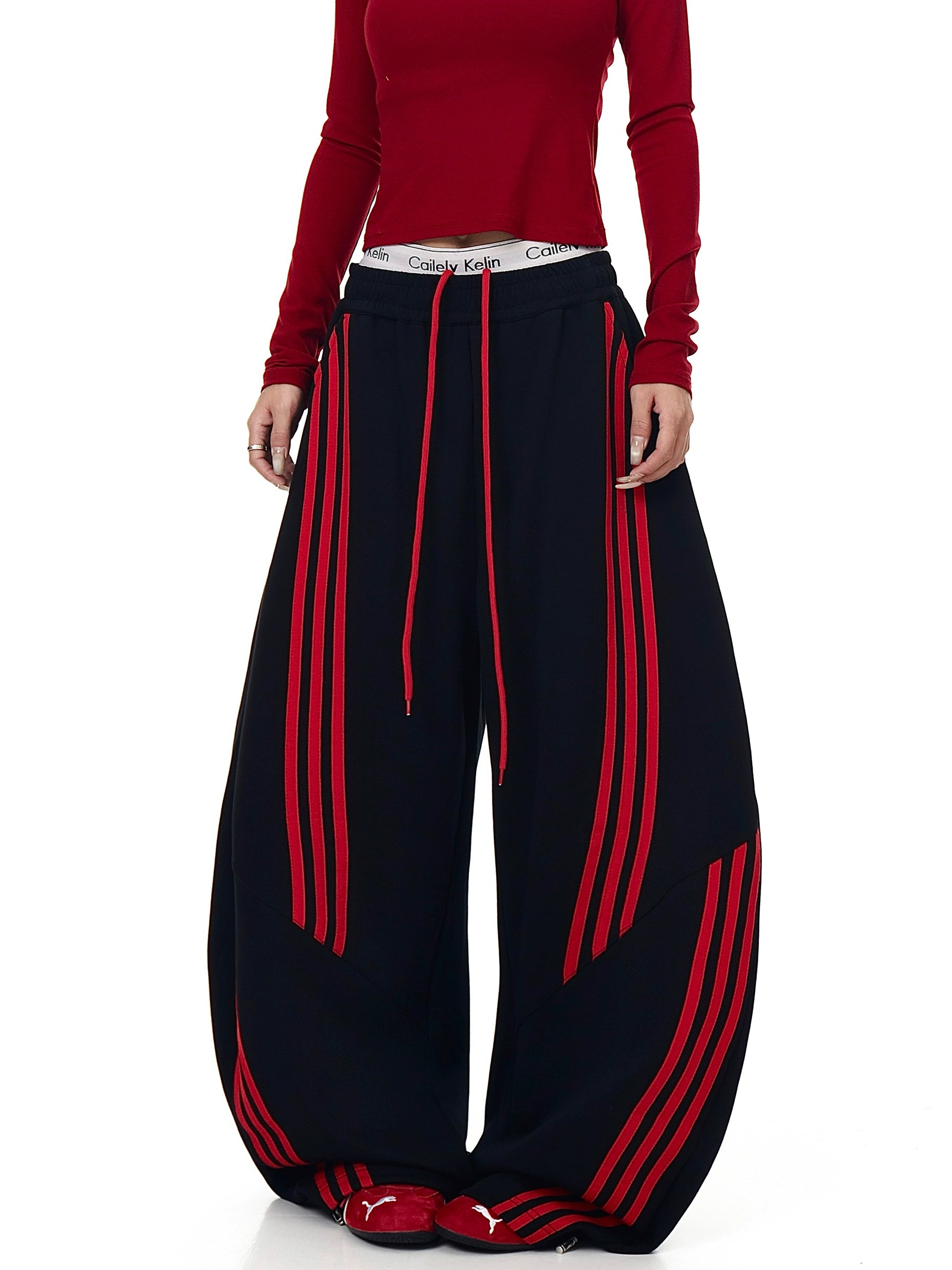 Red-Black Stripe Street Jogger Pants