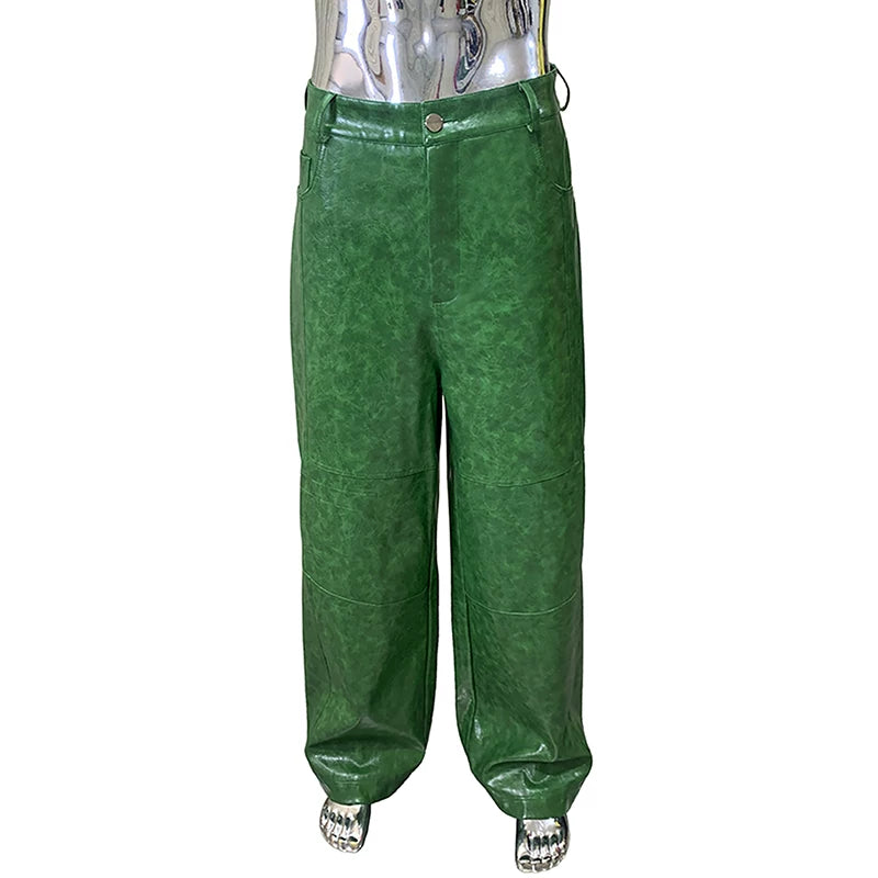 Sanhoostudio Green Glossy Deconstructed Cropped Leather Jacket