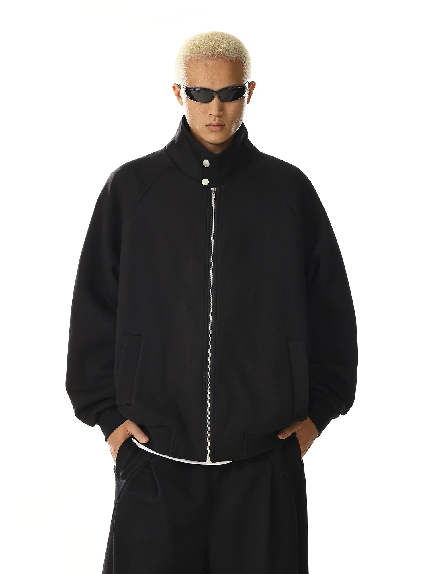 High Street Zip-Up Stand Collar Sweatshirt with Relaxed Fit