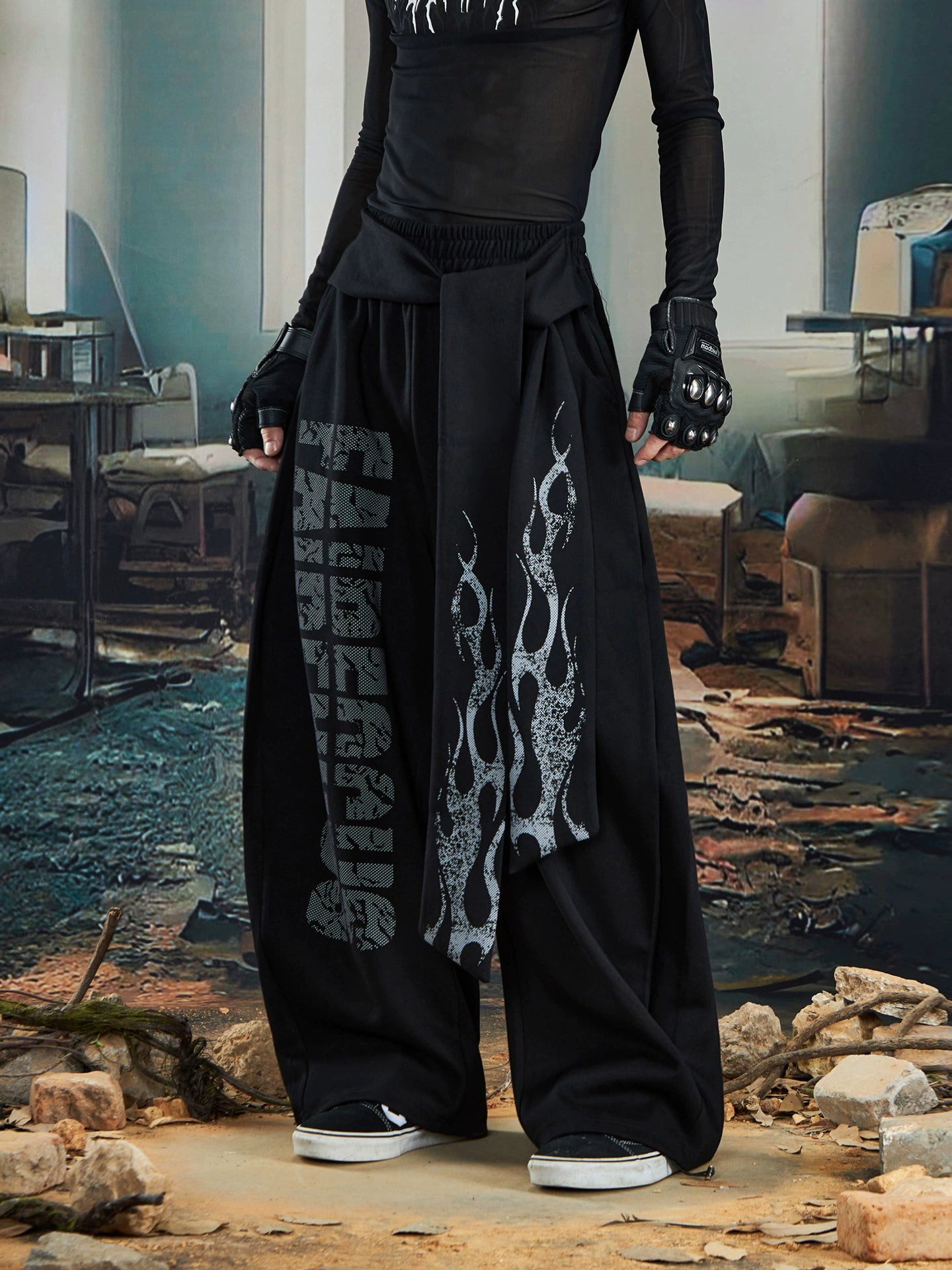 Y2K Totem Graphic Tie-Strap Blade Cut Sweatpants