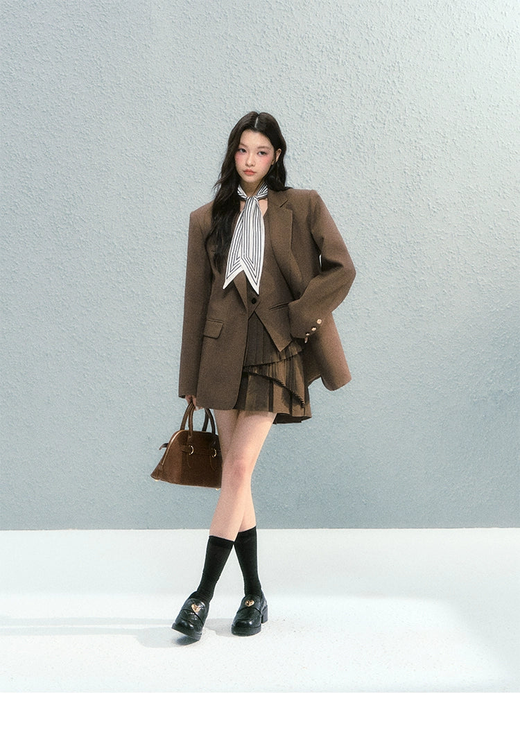 Preppy Blazer Vest Skirt Set