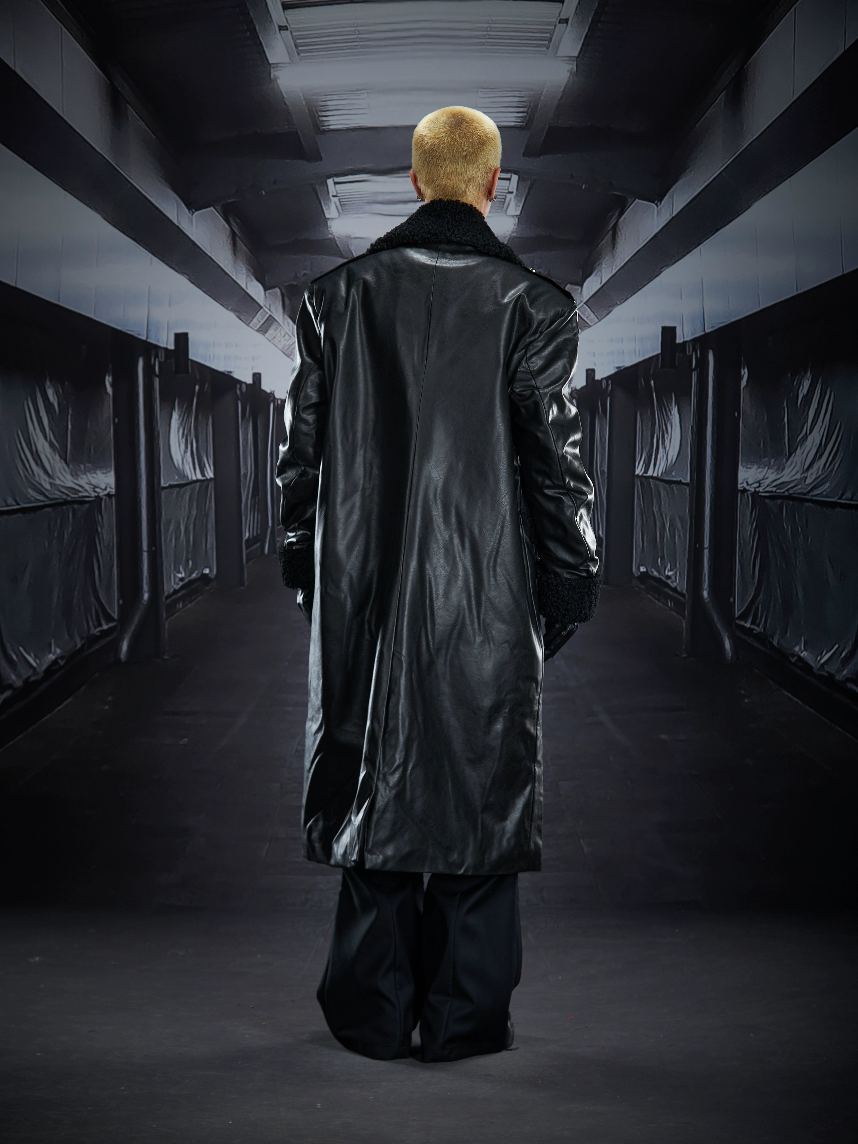 Belted Shearling-Lined Oversized Leather Trench Coat