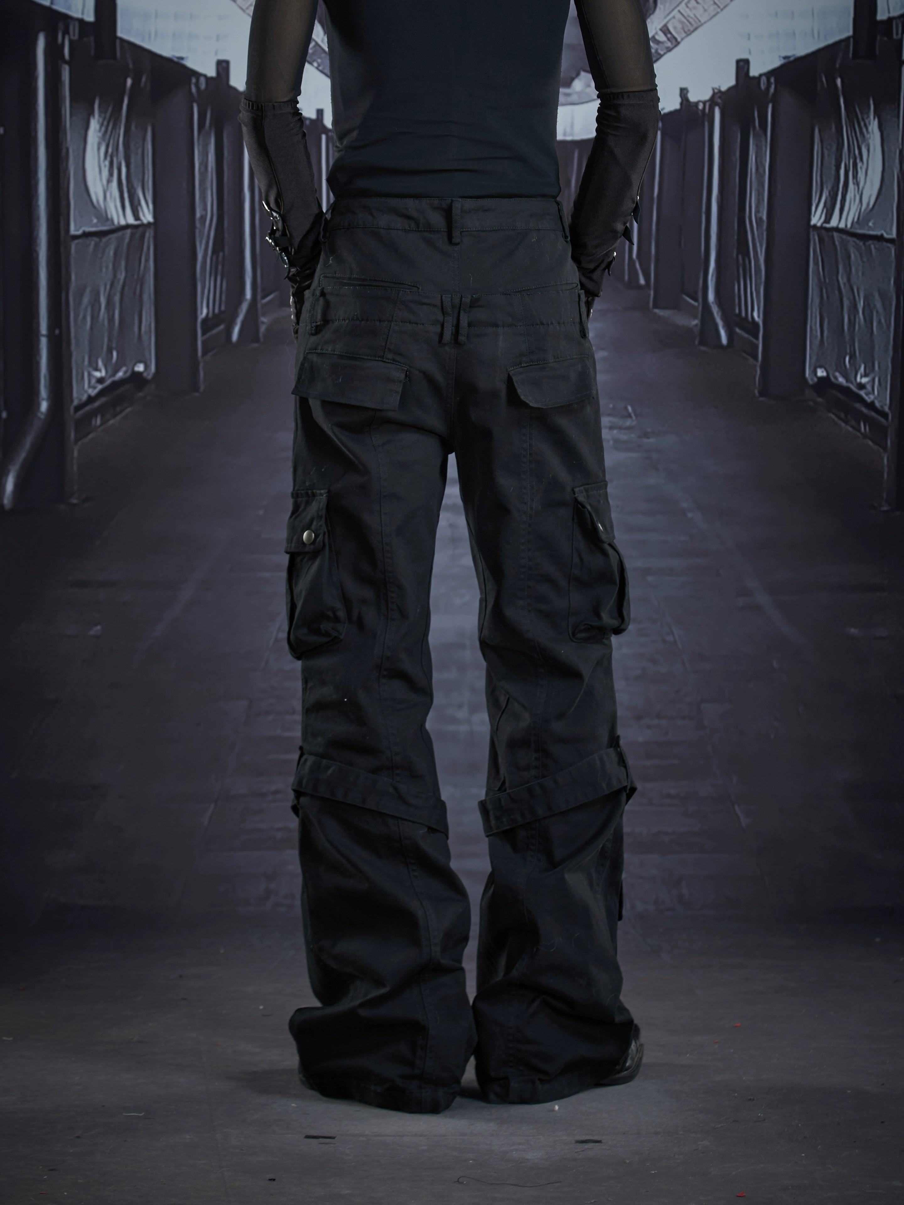High-Street Double-Waist Deconstructed Flare Cargo Pants