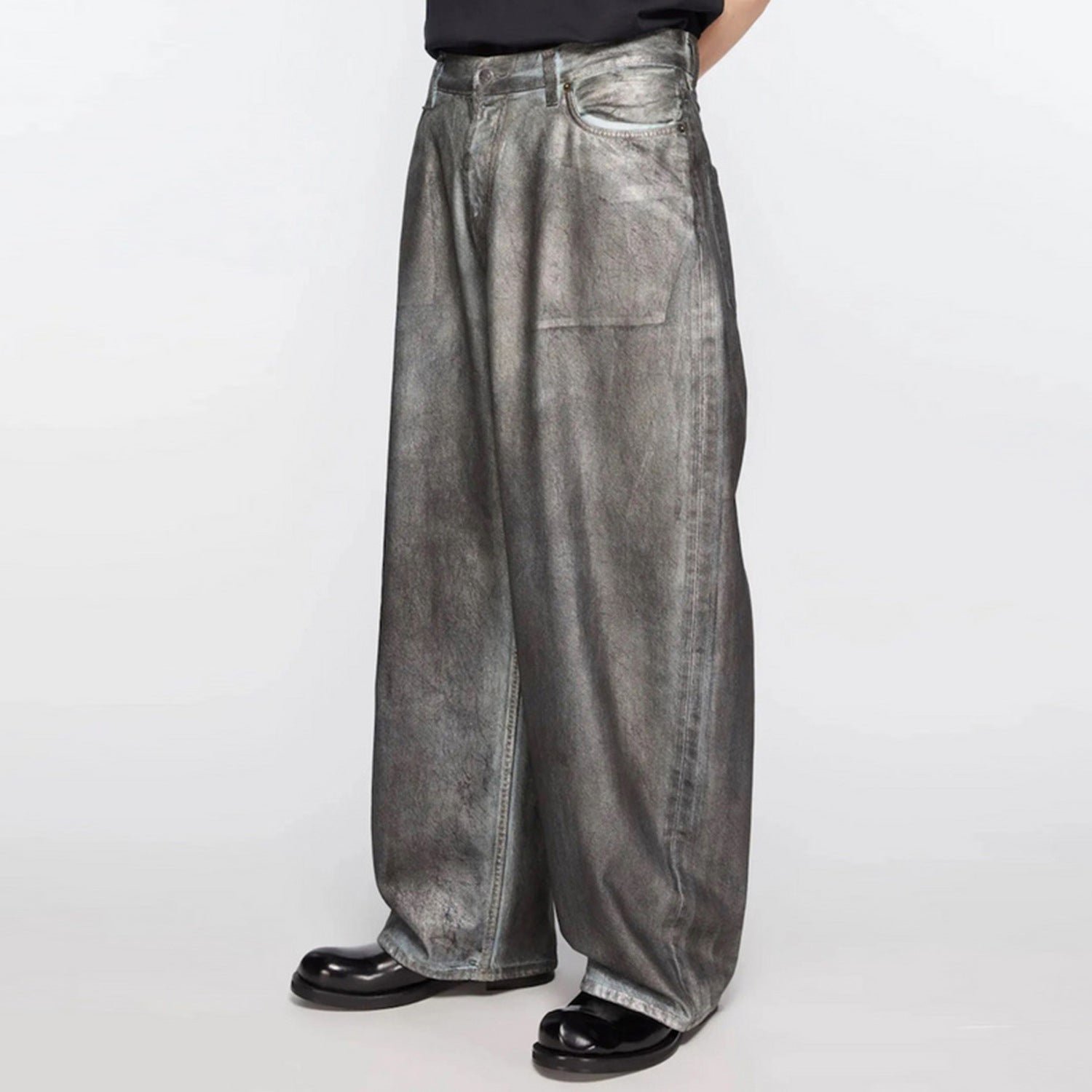 Shop the Coated Distressed Washed Denim Jeans at sanhoostudio. Featuring a unique coated finish, vintage distressed details, and soft washed denim fabric for ultimate comfort and style. Perfect for streetwear lovers seeking edgy, timeless denim.