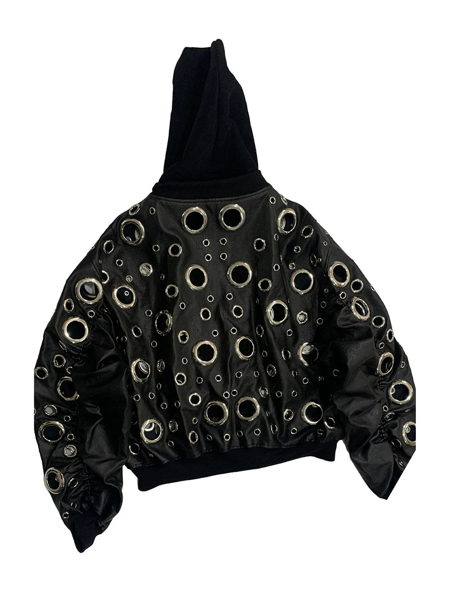 Sanhoostudio Cutout Layered Oversized PU Leather Jacket