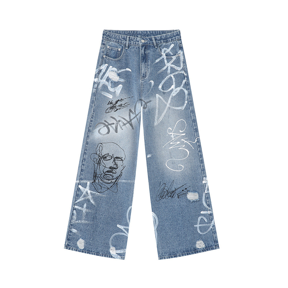 【25s Aug.】Playful Street Graffiti Straight-Leg Jeans