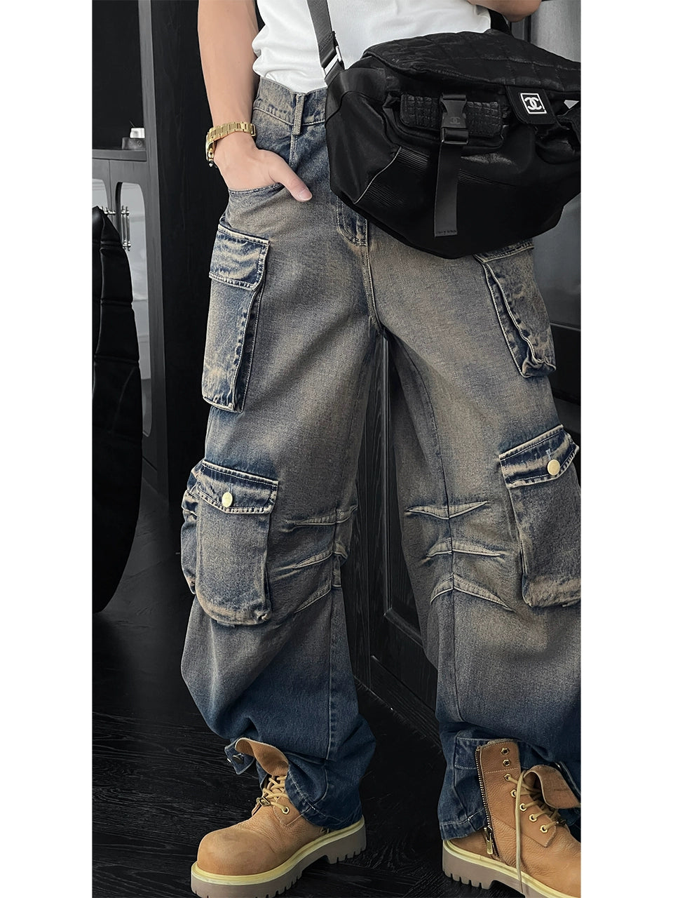 Utility Pocket Loose Cargo Denim Pants